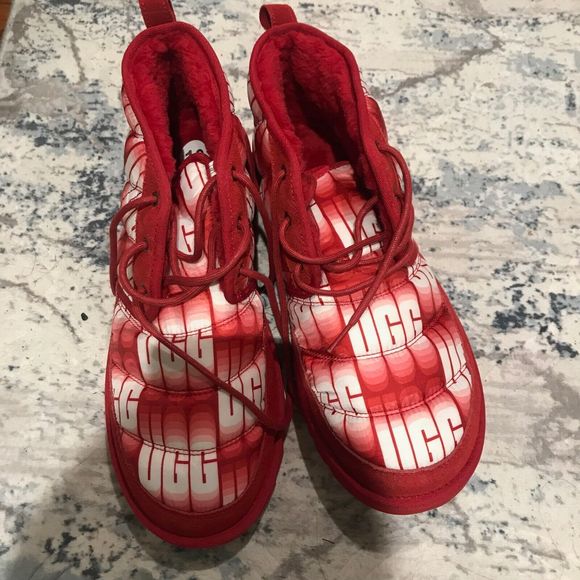 UGG Chukka Boots Red Shearling Graffiti Neumel LTA Winter Wavelength Mens 13 - Picture 9 of 15